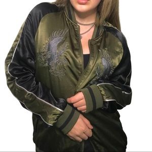 olive green and black silk bomber 💚🖤